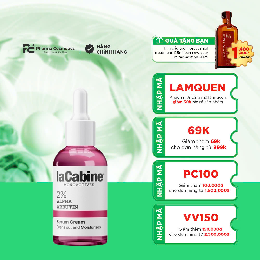 LACABINE 2% ALPHA ARBUTIN SERUM CREAM / KEM SERUM LÀM MỜ THÂM, ĐỀU MÀU, SÁNG DA
