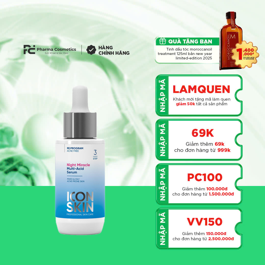 ICON SKIN NIGHT MIRACLE MURRITI - ACID SERUM / TINH CHẤT TÁI TẠO DA BAN ĐÊM 