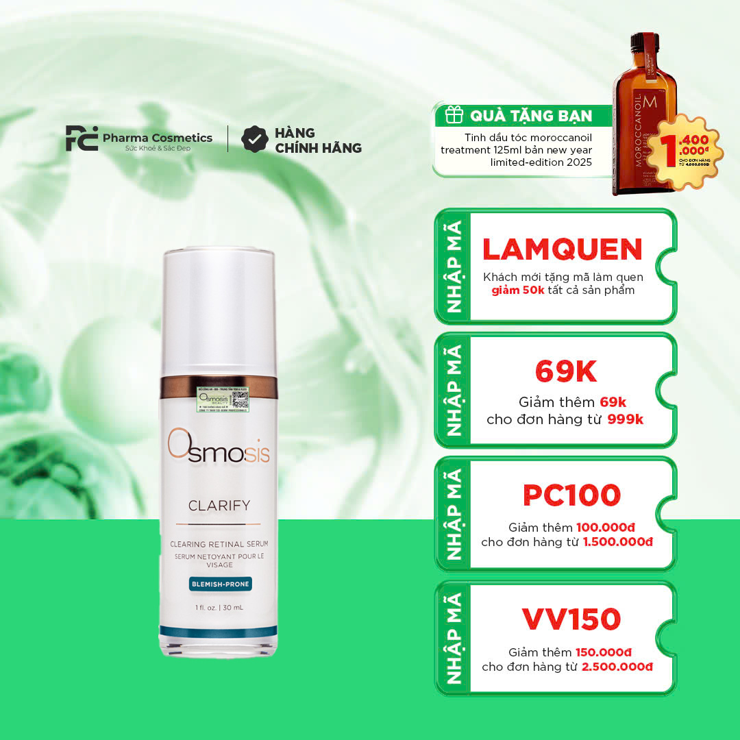 OSMOSIS CLARIFY BLEMISH RETINAL SERUM: Tinh Chất Retinal Trị Mụn & Chống Lão Hóa - Thanh Lọc Da Toàn Diện