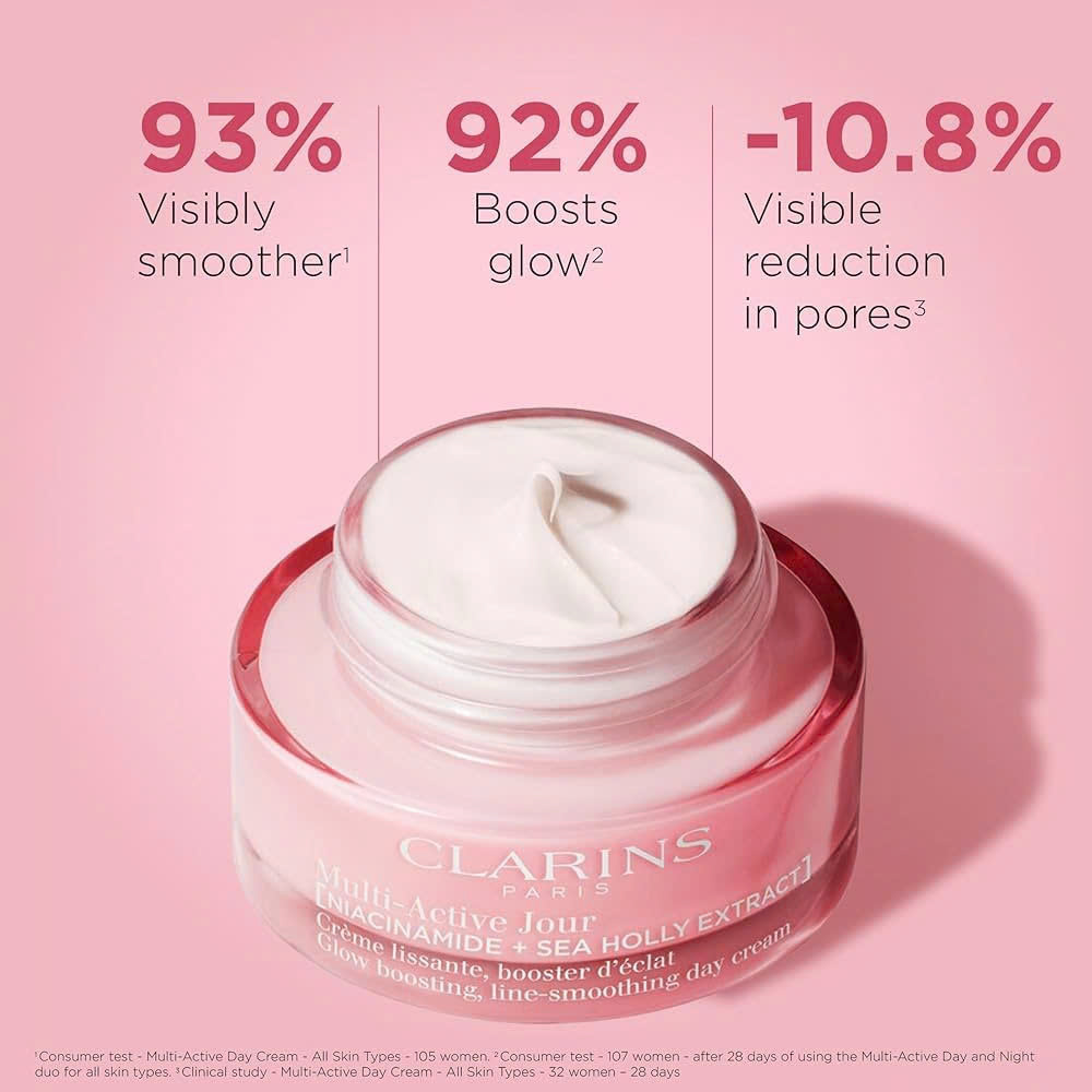 CLARINS MULTI-ACTIVE GLOW BOOSTING LINE SMOOTHING DAY CREAM: Kem Dưỡng Ban Ngày Giảm Nếp Nhăn, Sáng Da & Căng Tràn Sức Sống