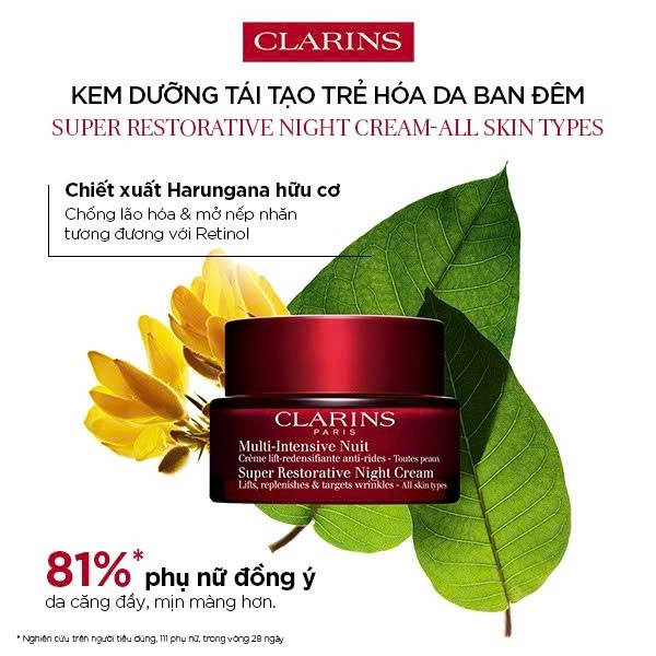 CLARINS SUPER RESTORATIVE NIGHT CREAM: Kem Dưỡng Đêm Tái Tạo Chuyên Sâu, Phục Hồi Làn Da Tươi Trẻ