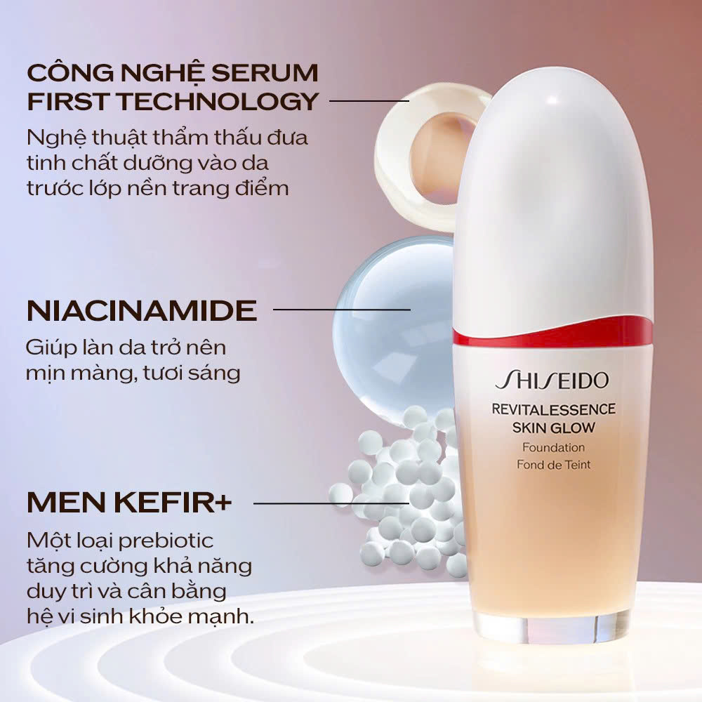 SHISEIDO REVITALESSENCE SKIN GLOW FOUNDATION: Kem Nền Dưỡng Da Căng Bóng, Cho Làn Da Sáng Khỏe Tự Nhiên