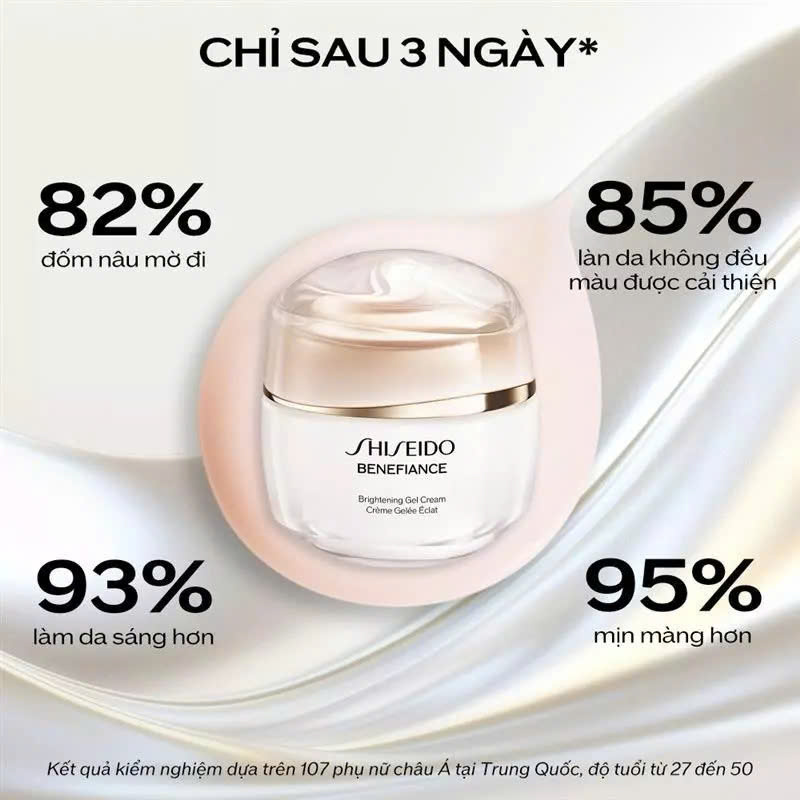 SHISEIDO BENEFIANCE BRIGHTENING GEL CREAM: Gel Dưỡng Trắng Sáng, Cải Thiện Da Không Đều Màu