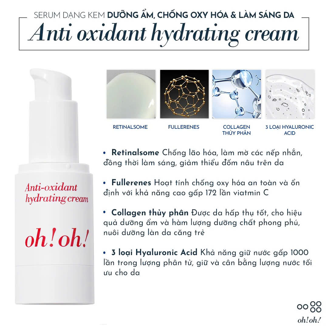 OH!OH! ANTI-OXIDANT HYDRATING CREAM: Tinh Chất Dạng Kem Chống Lão Hóa, Dưỡng Ẩm & Sáng Da