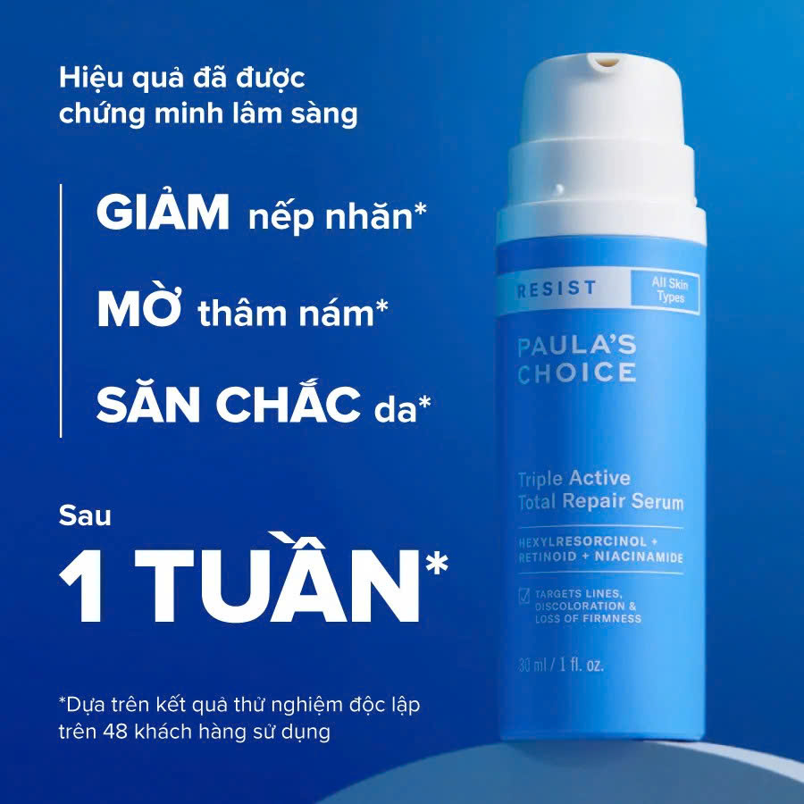 PAULA'S CHOICE RESIST TRIPLE ACTIVE TOTAL REPAIR SERUM: Tinh chất 3 tác động chống lão hóa, mờ thâm nám, giảm nếp nhăn và săn chắc da