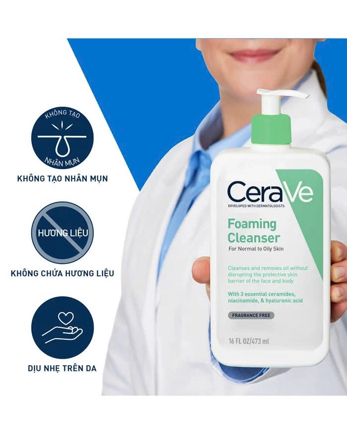 CERAVE FOAMING CLEANSER: Sữa Rửa Mặt Dành Cho Da Dầu, Sạch Sâu & Phục Hồi Hàng Rào Da