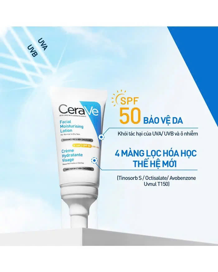 CeraVe Facial Moisturizing Lotion AM SPF 50: Sữa Dưỡng Ẩm Chống Nắng Phục Hồi Dành Cho Da