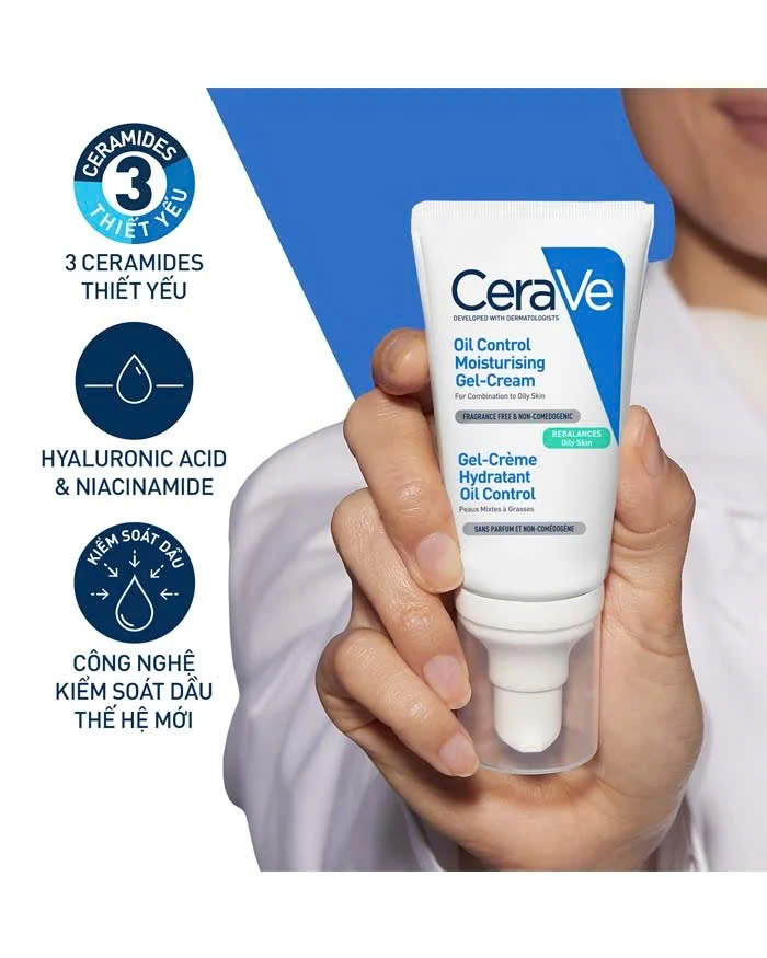 CeraVe Oil Control Moisturizing Gel-Cream: Kem Dưỡng Ẩm Kiểm Soát Dầu, Phục Hồi Hàng Rào Da Dành Cho Da Dầu Mụn