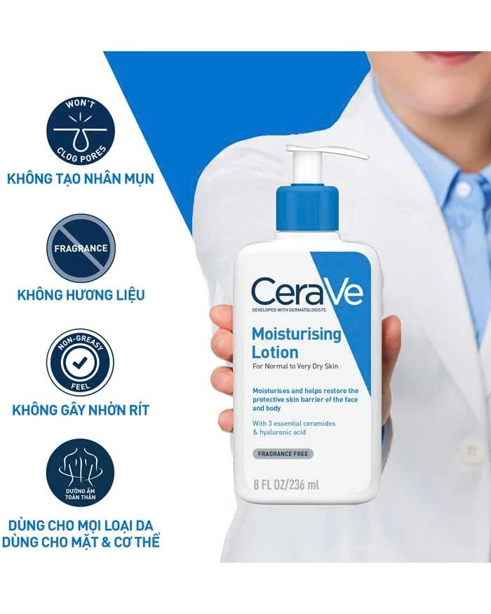 CERAVE MOISTURISING LOTION: Sữa Dưỡng Ẩm Toàn Thân – Cấp Ẩm 24h & Phục Hồi Hàng Rào Bảo Vệ Da