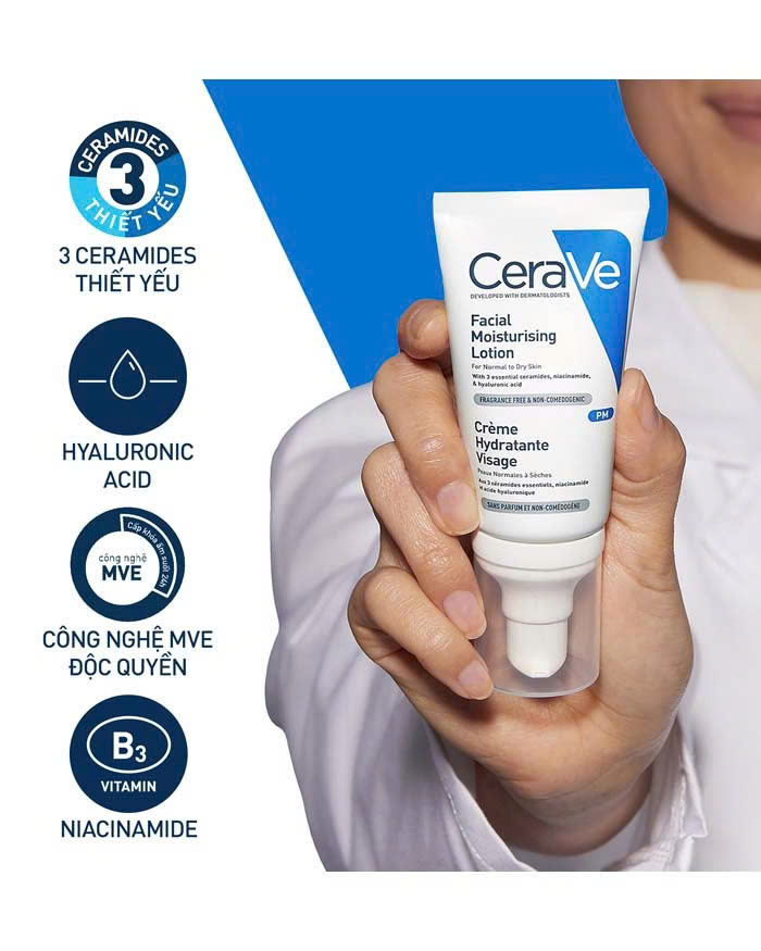 CERAVE FACIAL MOISTURISING LOTION PM: Sữa Dưỡng Ẩm Đêm Cho Làn Da Khỏe Mạnh & Mềm Mịn