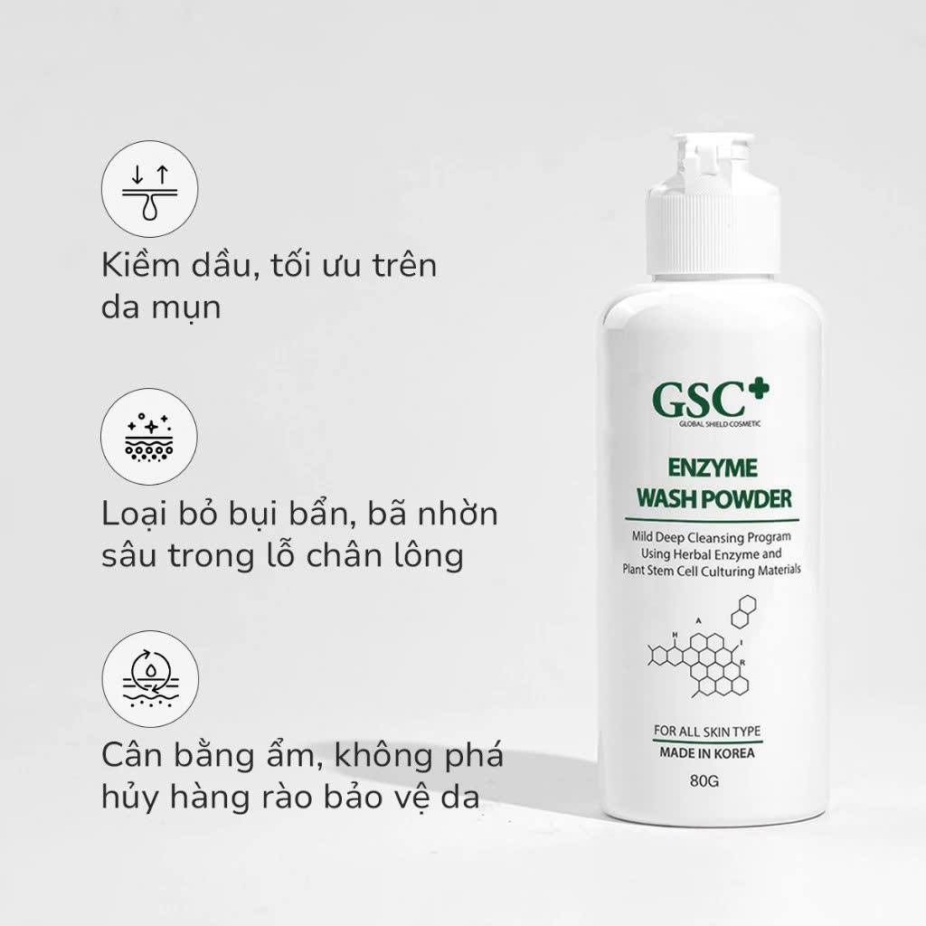 GSC+ ENZYME WASH POWDER: Sữa Rửa Mặt Dạng Bột - Sạch Sâu, Ngừa Mụn & Cấp Ẩm Chuyên Sâu