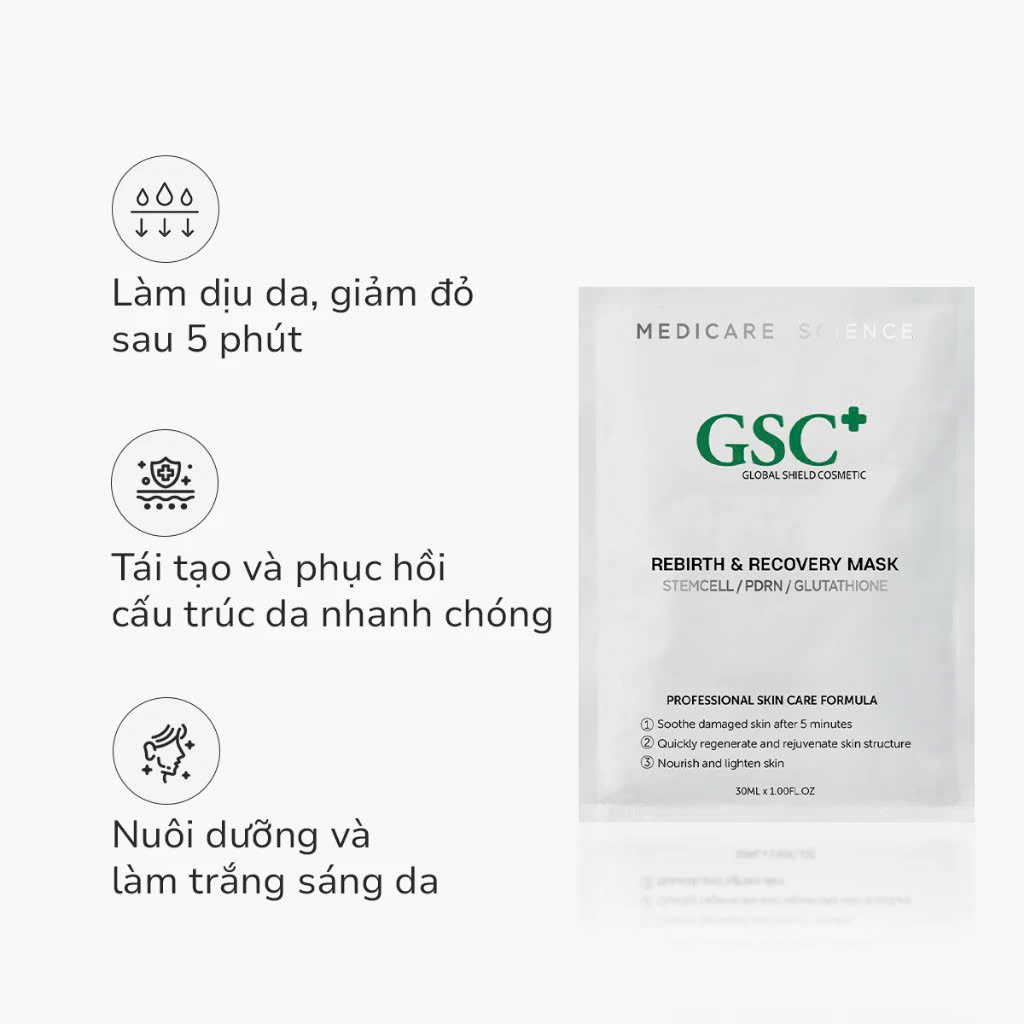 GSC REBIRTH & RECOVERY MASK: Mặt Nạ Tái Tạo, Phục Hồi Da Chuyên Sâu, Dịu Da Sau 5 Phút