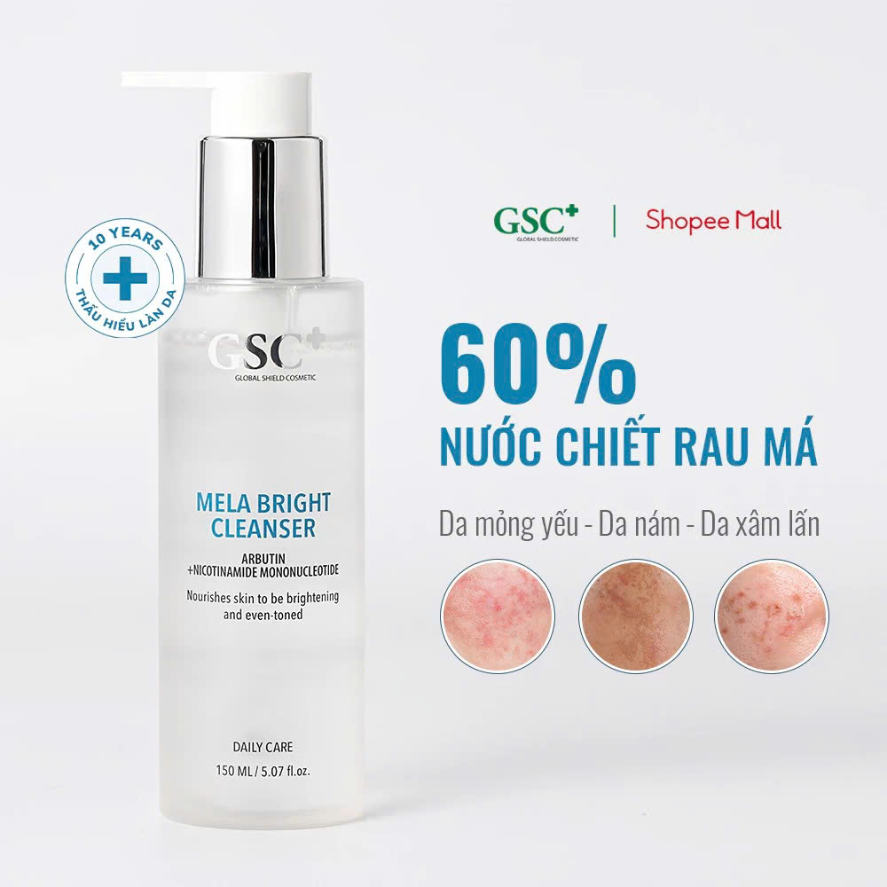 GSC MELA BRIGHT CLEANSER: Sữa Rửa Mặt Dịu Nhẹ - Dưỡng Sáng & Cân Bằng Cho Làn Da Nám, Sau Trị Liệu
