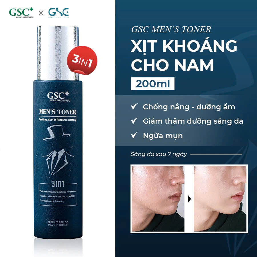 GSC MEN'S TONER: Xịt Khoáng Dưỡng Ẩm, Giảm Mụn & Bảo Vệ Da Chuyên Biệt Cho Nam Giới