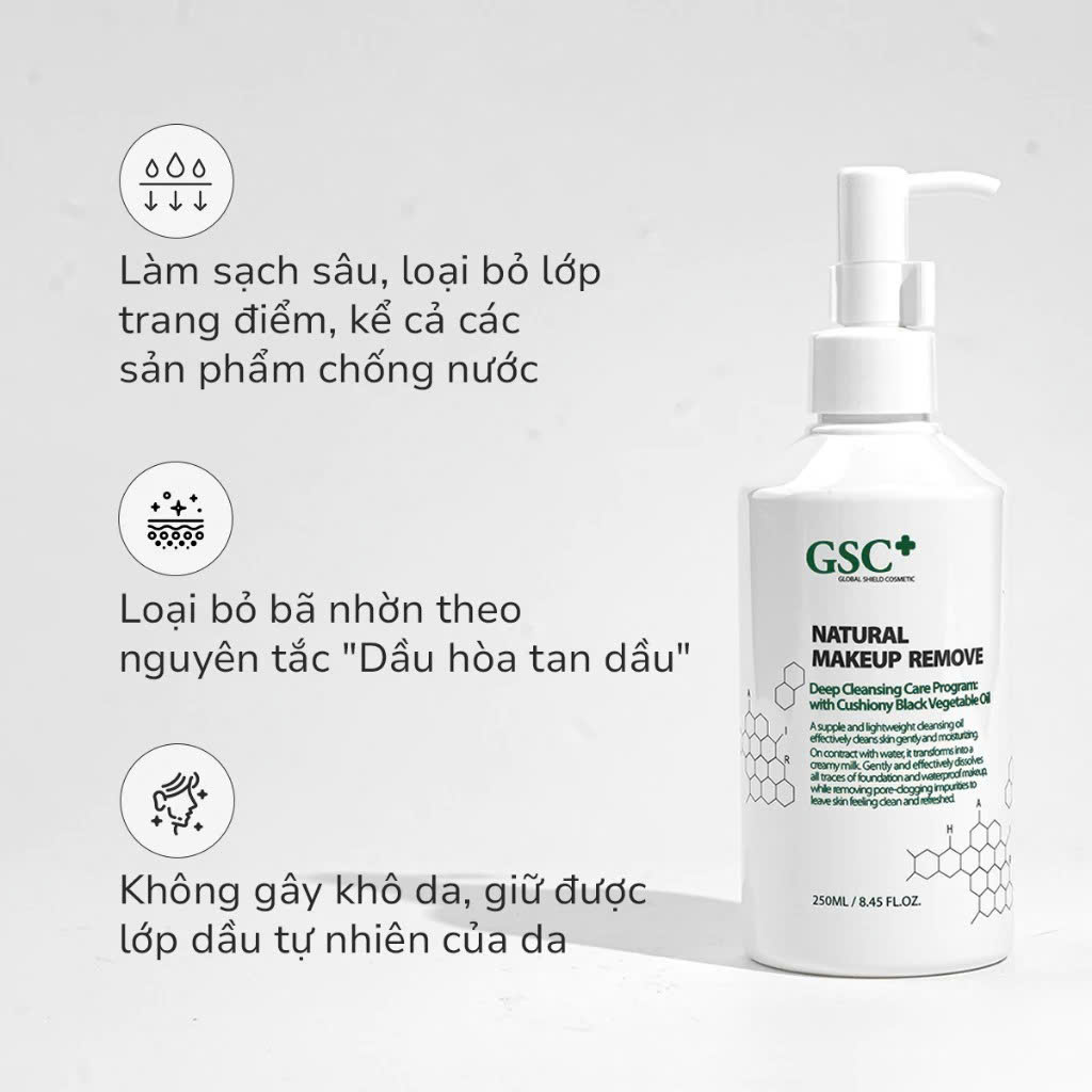 GSC NATURAL MAKEUP REMOVE: Dầu Tẩy Trang 2 trong 1 - Sạch Sâu & Dưỡng Ẩm Mịn Màng