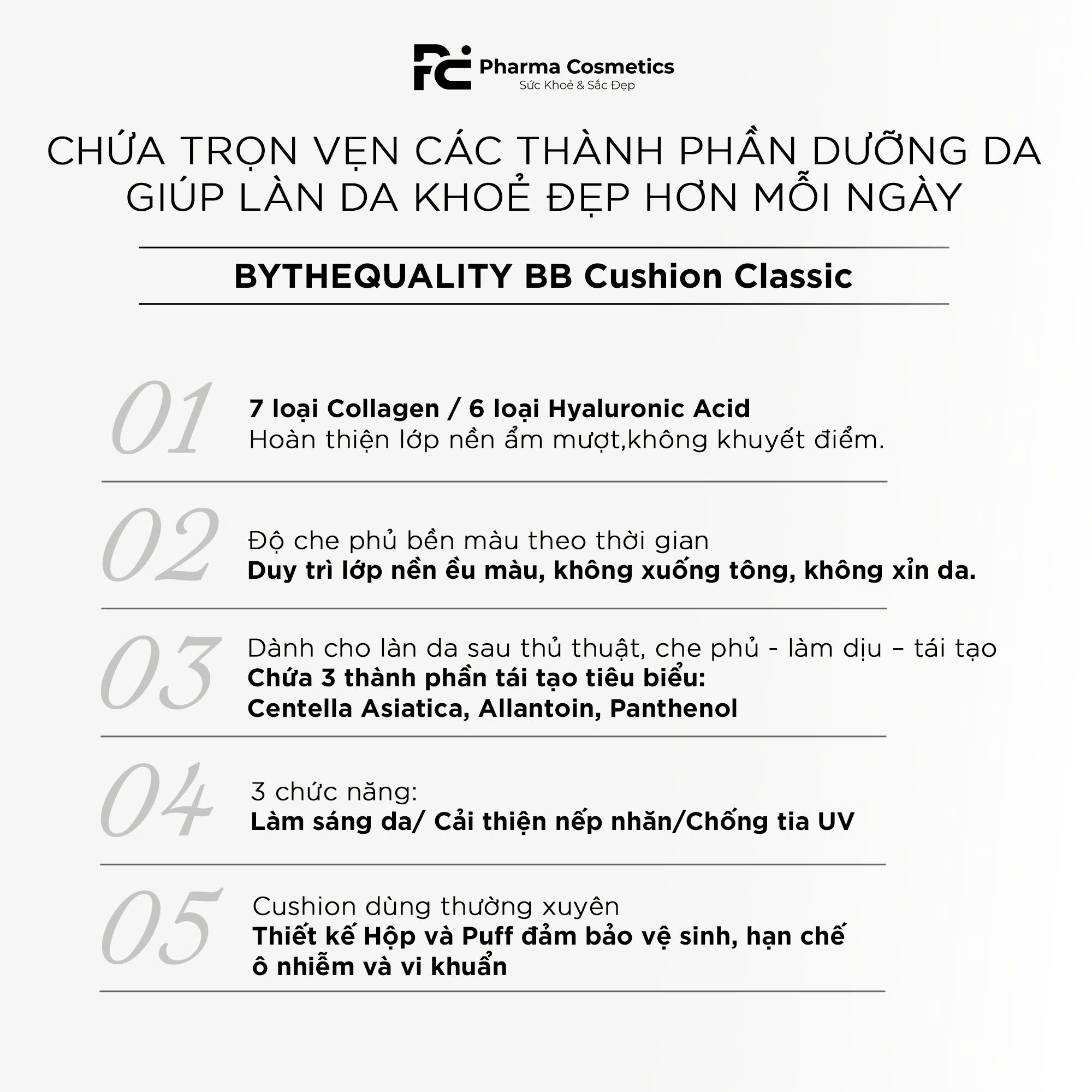 BYTHE QUALITY BB CUSHION CLASSIC: Cushion 3 trong 1 - Trang Điểm, Chống Nắng & Dưỡng Da