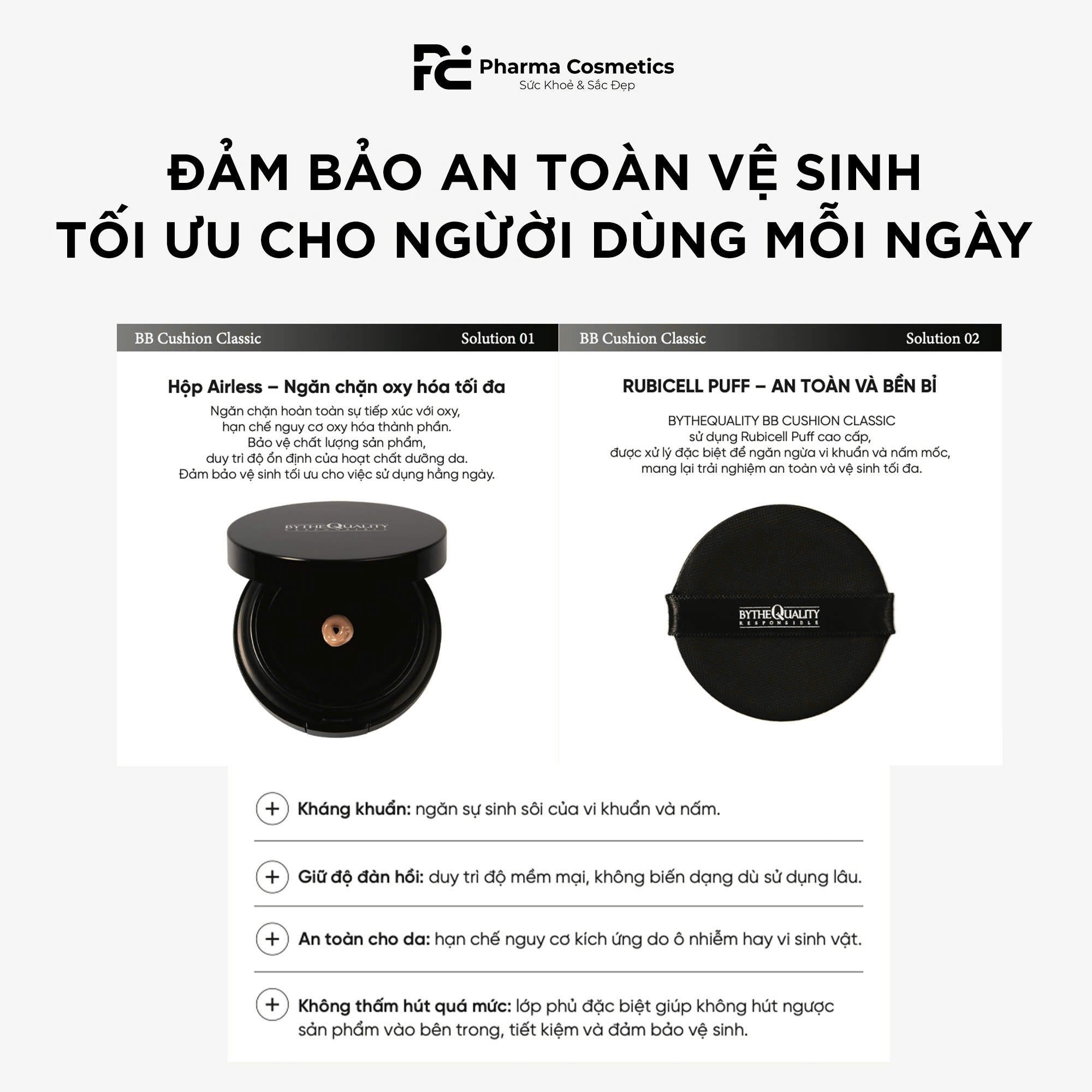 BYTHE QUALITY BB CUSHION CLASSIC: Cushion 3 trong 1 - Trang Điểm, Chống Nắng & Dưỡng Da