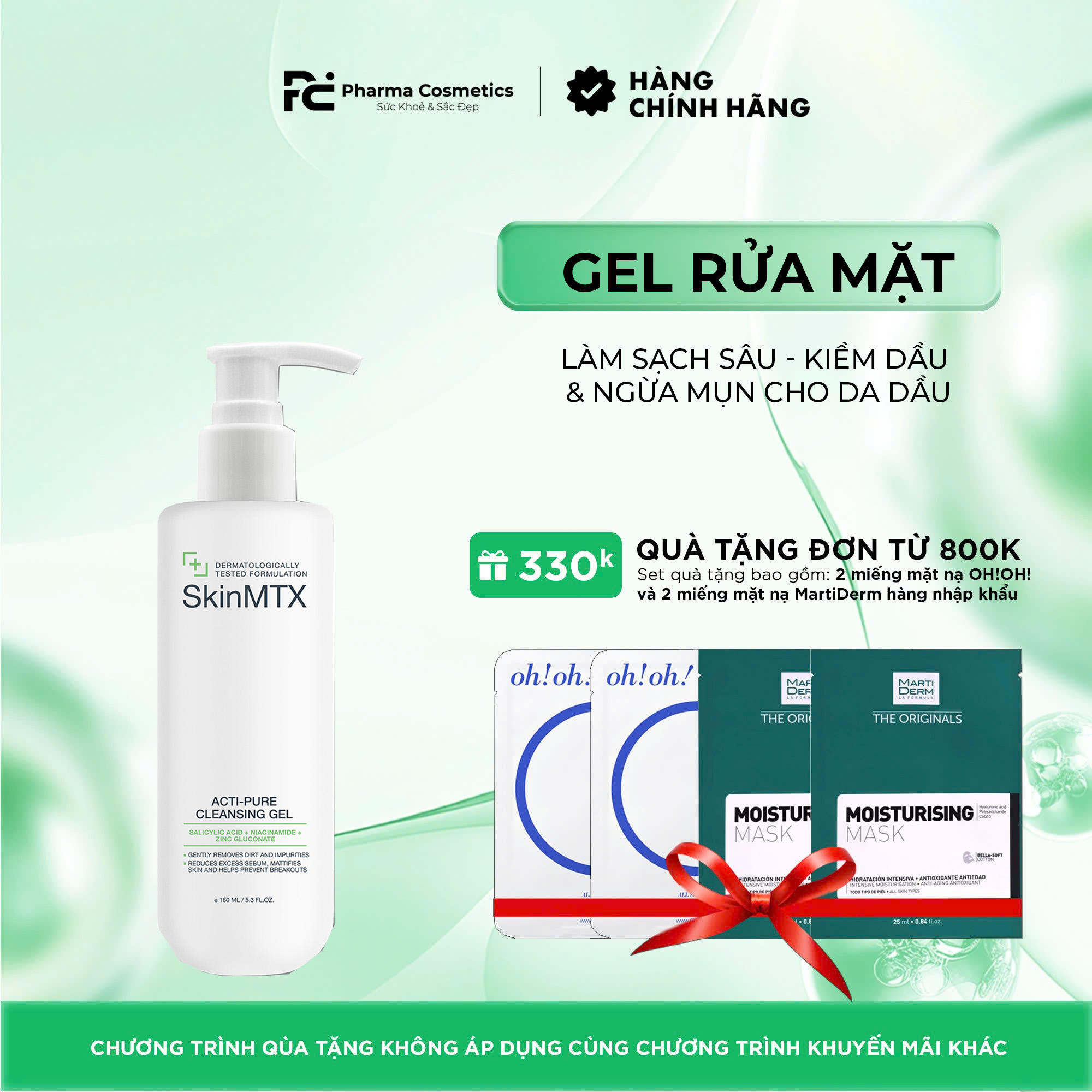 SKINMTX ACTI-PURE CLEANSING GEL: Gel Rửa Mặt Làm Sạch Sâu - Kiềm Dầu & Ngừa Mụn Cho Da Dầu