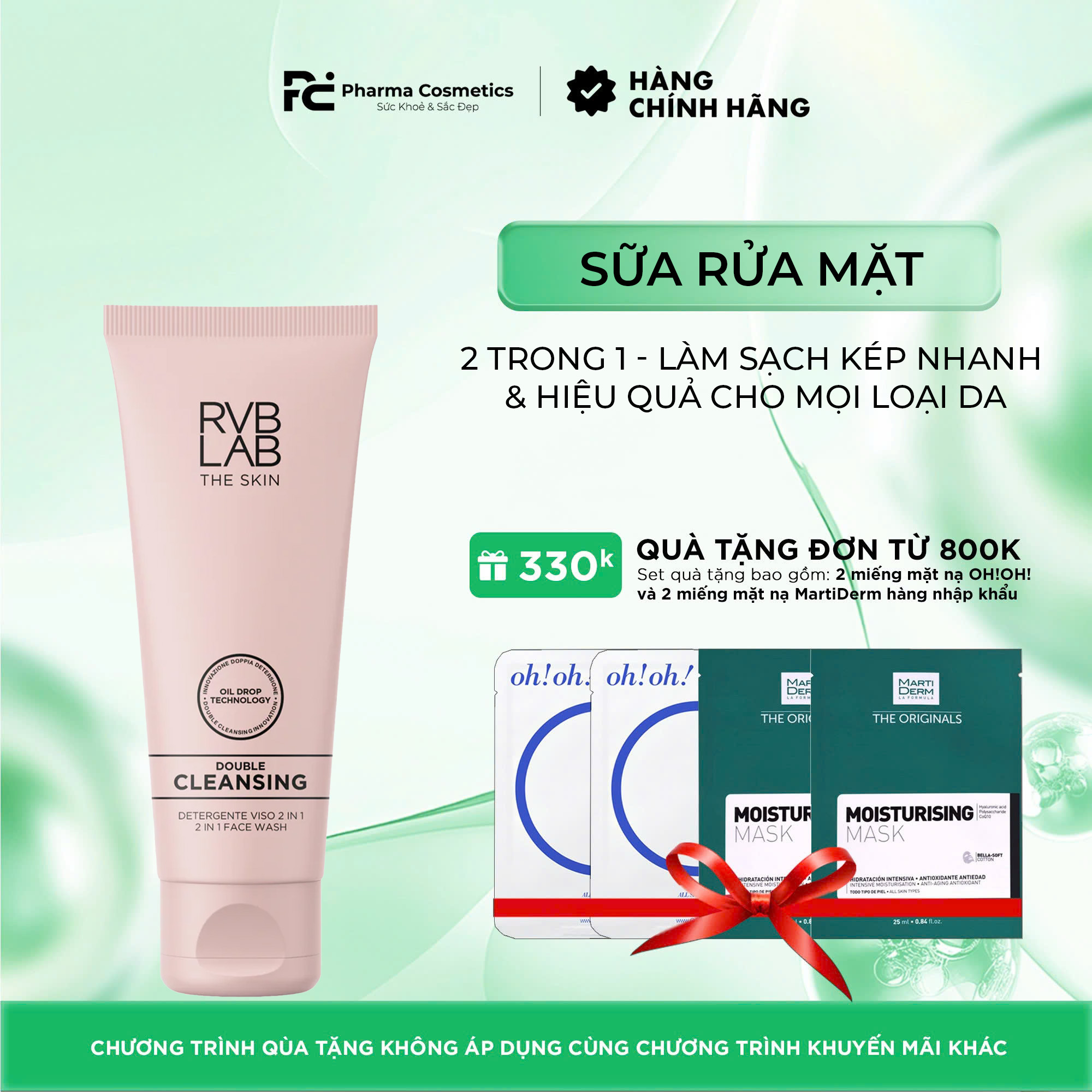 RVB LAB DOPPIA DETERSIONE: Sữa Rửa Mặt 2 Trong 1 - Làm Sạch Kép Nhanh & Hiệu Quả Cho Mọi Loại Da