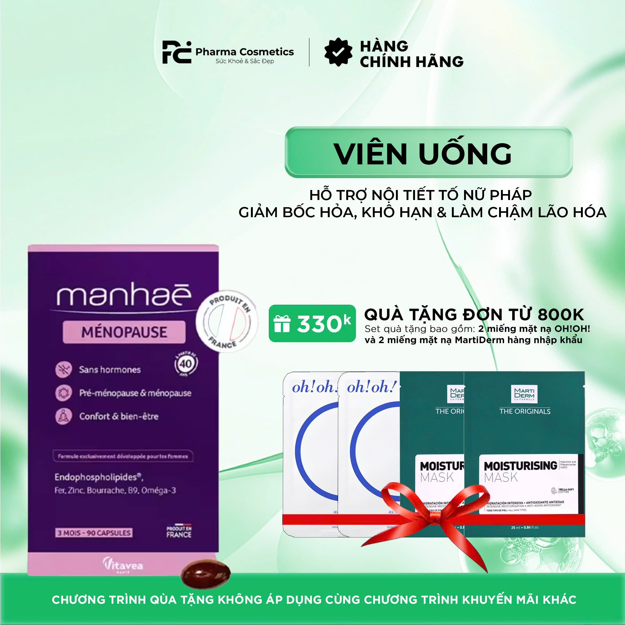 MANHAÉ MÉNOPAUSE: Viên Uống Hỗ Trợ Nội Tiết Tố Nữ Pháp - Giảm Bốc Hỏa, Khô Hạn & Làm Chậm Lão Hóa