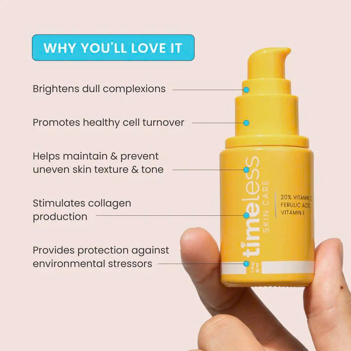 TIMELESS 20% VITAMIN C + E FERULIC ACID SERUM: Tinh Chất Chống Oxy Hóa Vàng - Dưỡng Sáng, Mờ Thâm & Kích Thích Collagen