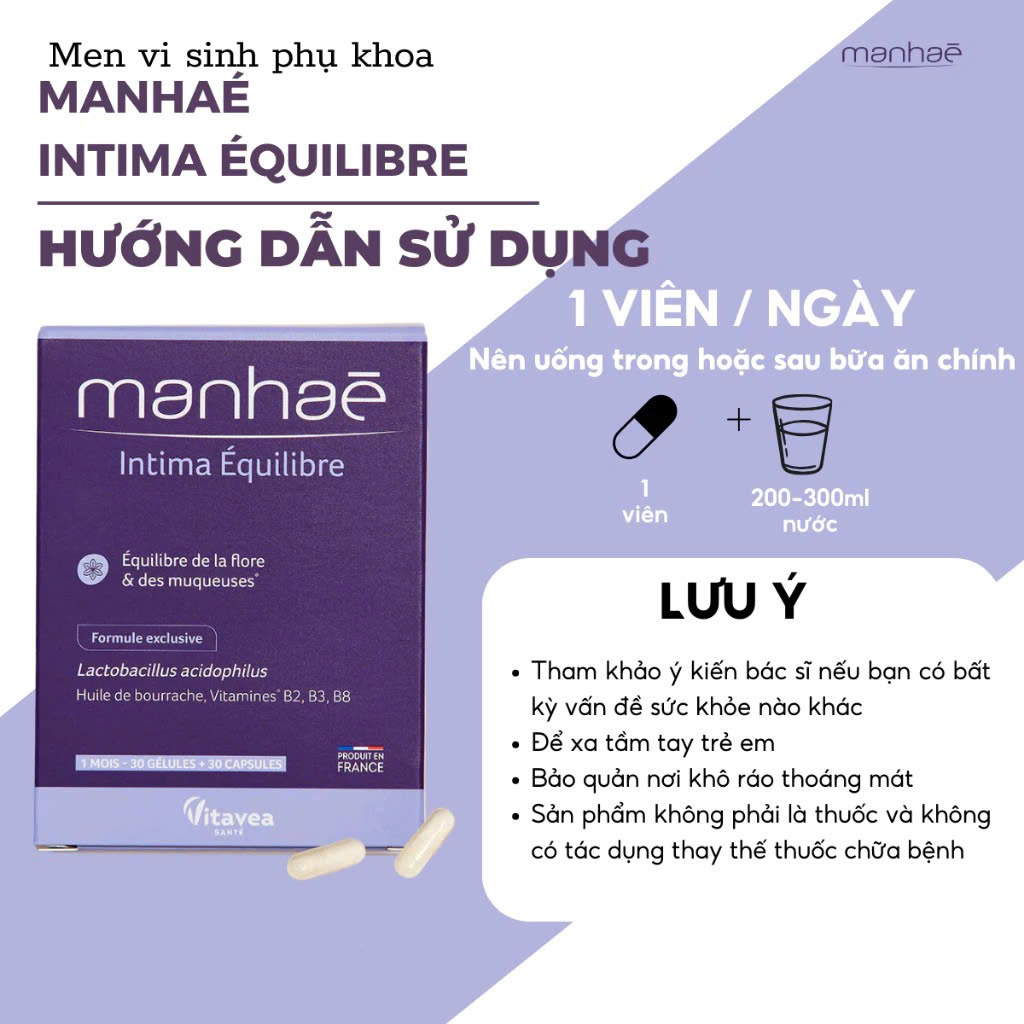 MANHAÉ INTIMA BALANCE: Viên Uống Cân Bằng Hệ Vi Sinh & Phục Hồi Niêm Mạc Vùng Kín