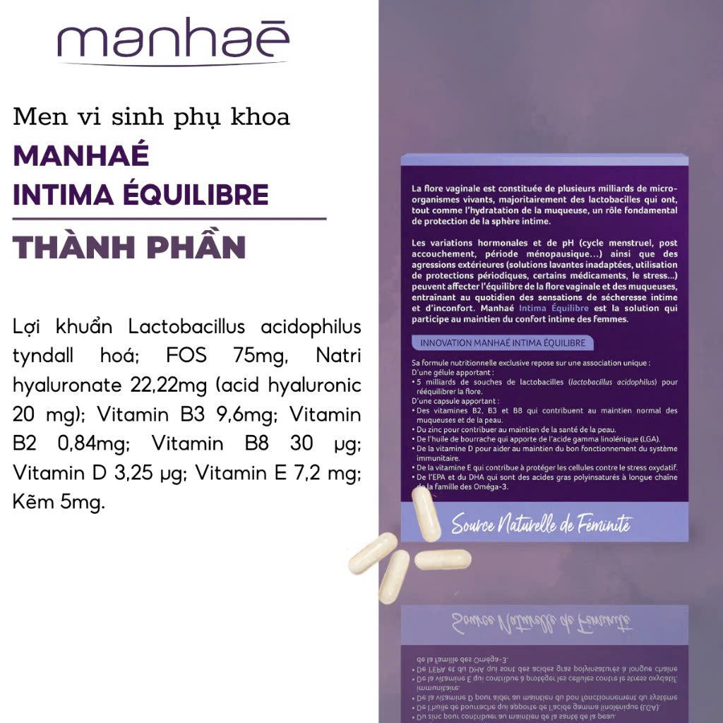 MANHAÉ INTIMA BALANCE: Viên Uống Cân Bằng Hệ Vi Sinh & Phục Hồi Niêm Mạc Vùng Kín