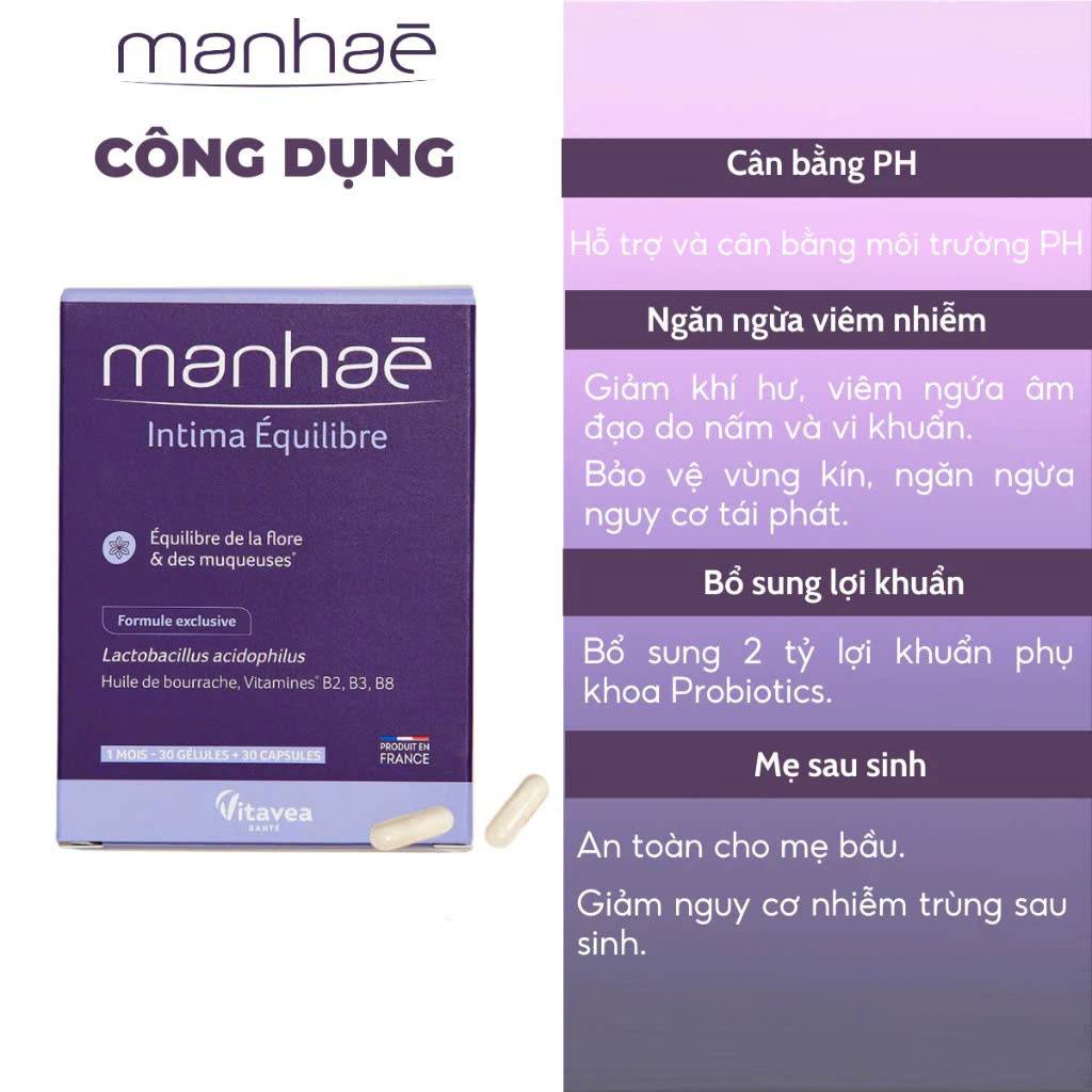 MANHAÉ INTIMA BALANCE: Viên Uống Cân Bằng Hệ Vi Sinh & Phục Hồi Niêm Mạc Vùng Kín