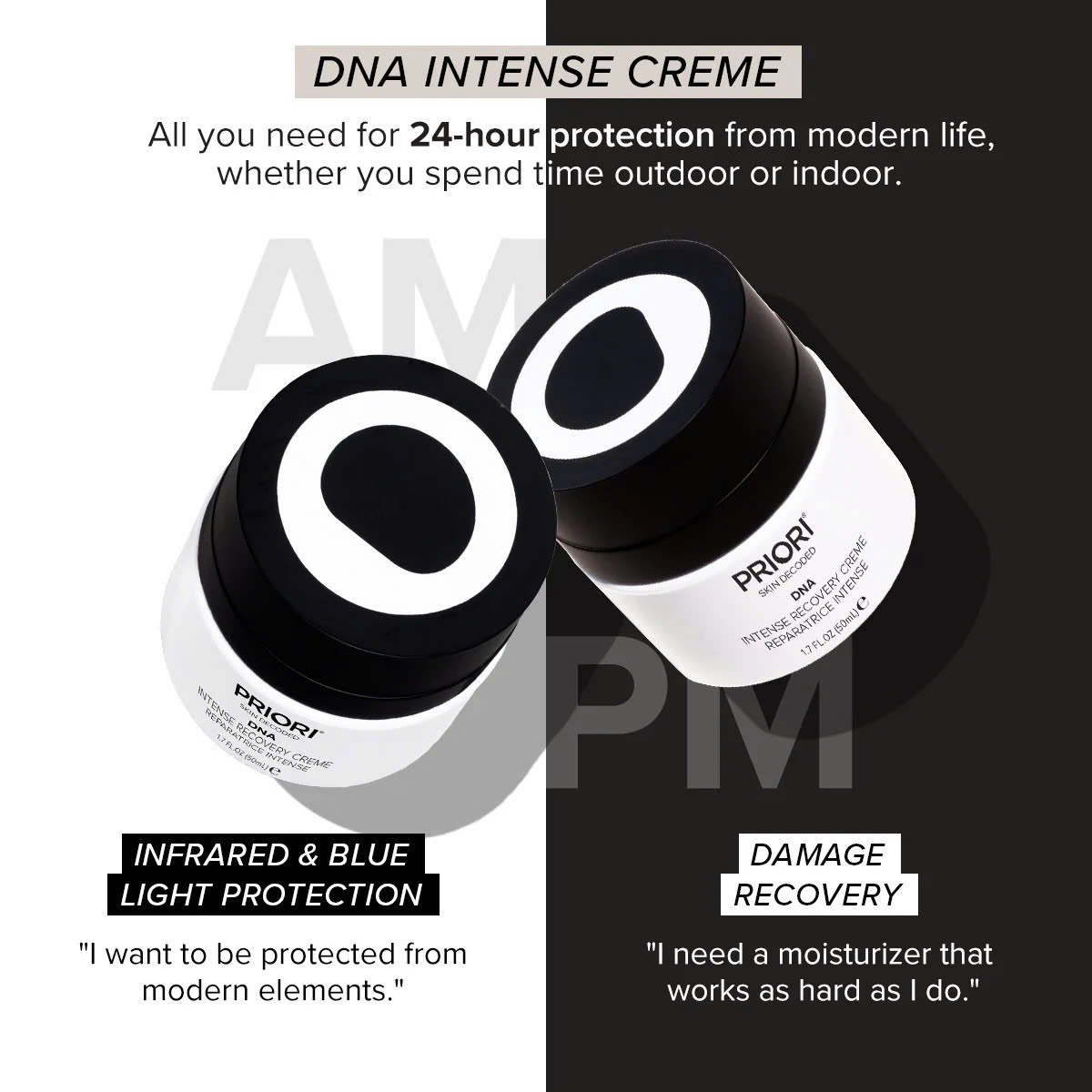 PRIORI DNA INTENSE RECOVERY CRÈME: Kem Dưỡng Phục Hồi Chuyên Sâu - Bảo Vệ DNA, Chống Ánh Sáng Xanh & Kích Thích Collagen