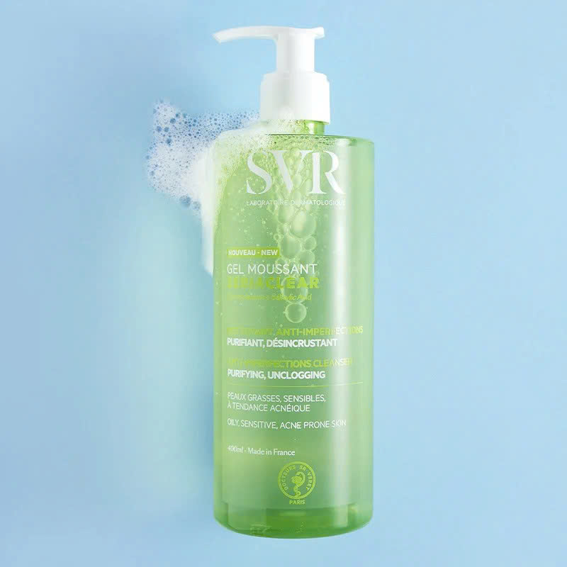 SVR Sebiaclear Gel Moussant: Gel Rửa Mặt Làm Sạch Sâu, Giảm Mụn Cho Da Dầu Nhạy Cảm