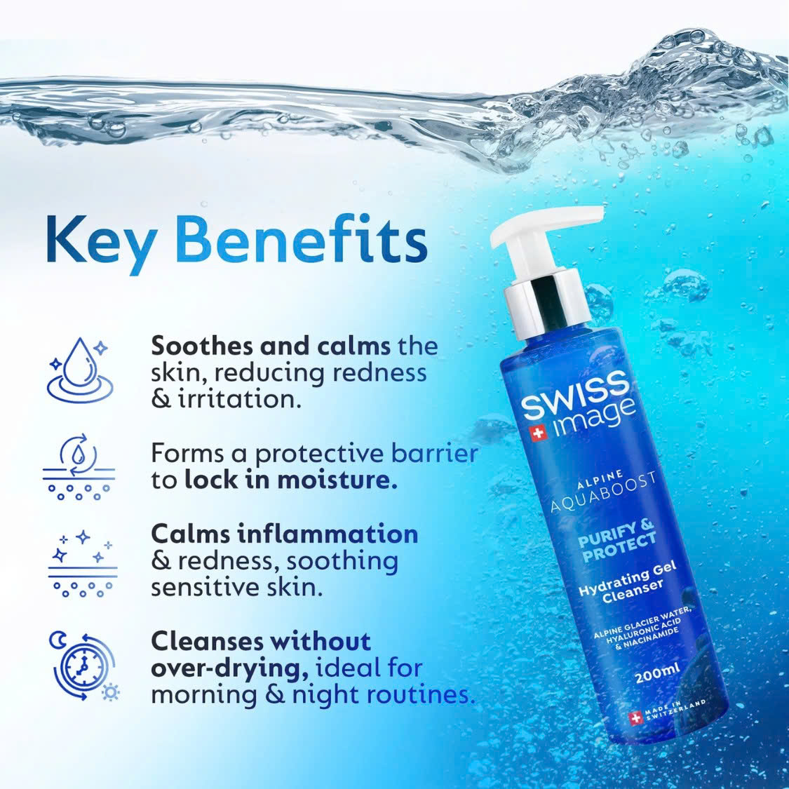 Swiss Image Hydrating Gel Cleanser – Gel Rửa Mặt Sạch Sâu, Cấp Ẩm Tức Thì Từ Nước Băng Tan Thụy Sĩ