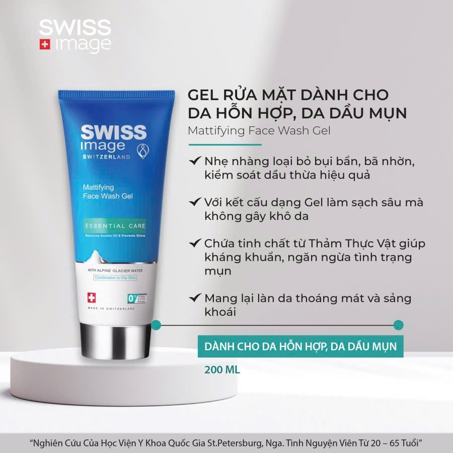 Swiss Image Mattifying Face Wash Gel – Gel Rửa Mặt Thụy Sĩ Cho Da Dầu Mụn & Nhạy Cảm