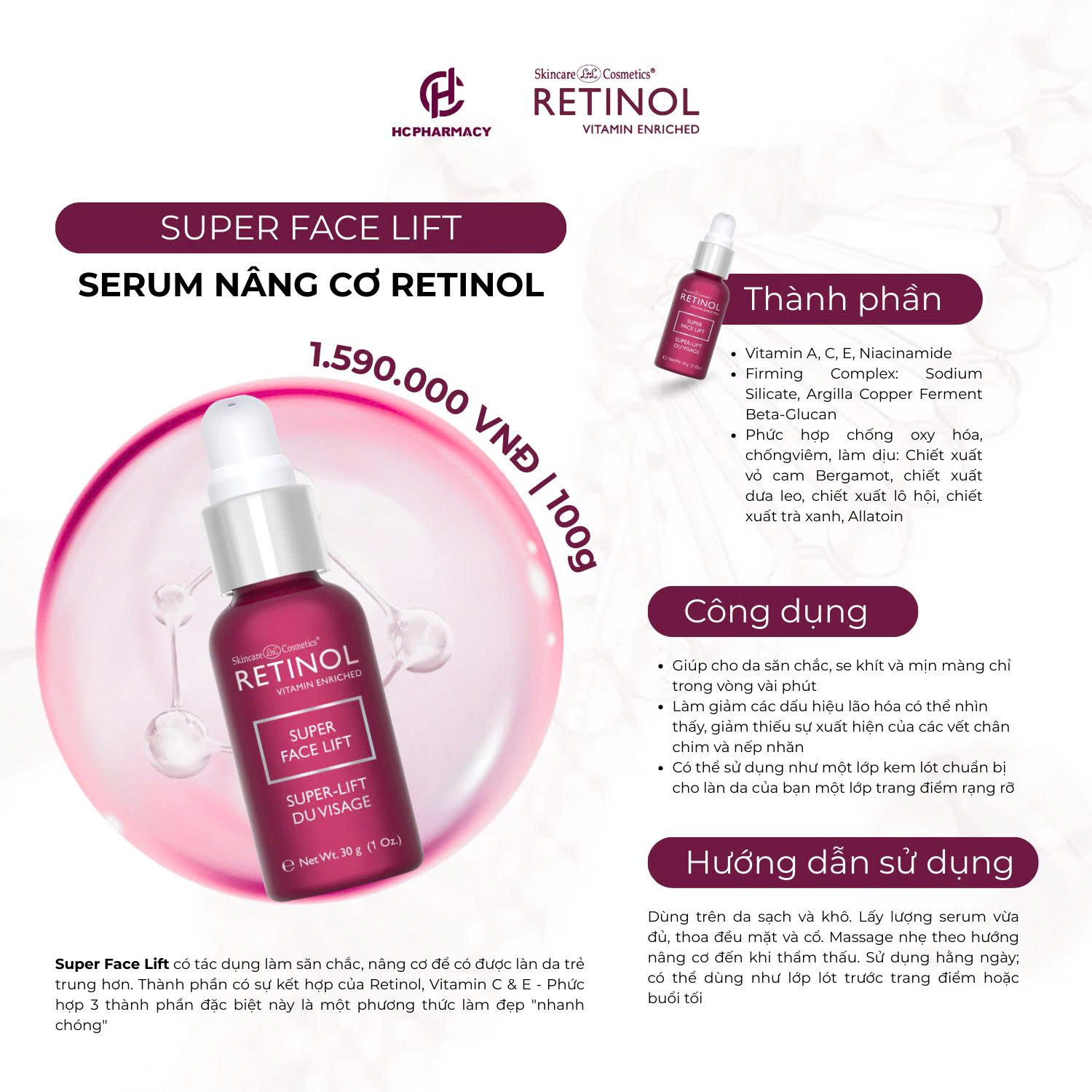 HCPHARMACY SUPER FACE LIFT / SERUM SUPER RETINOL LÀM SĂN CHẮC VÀ NÂNG CƠ 