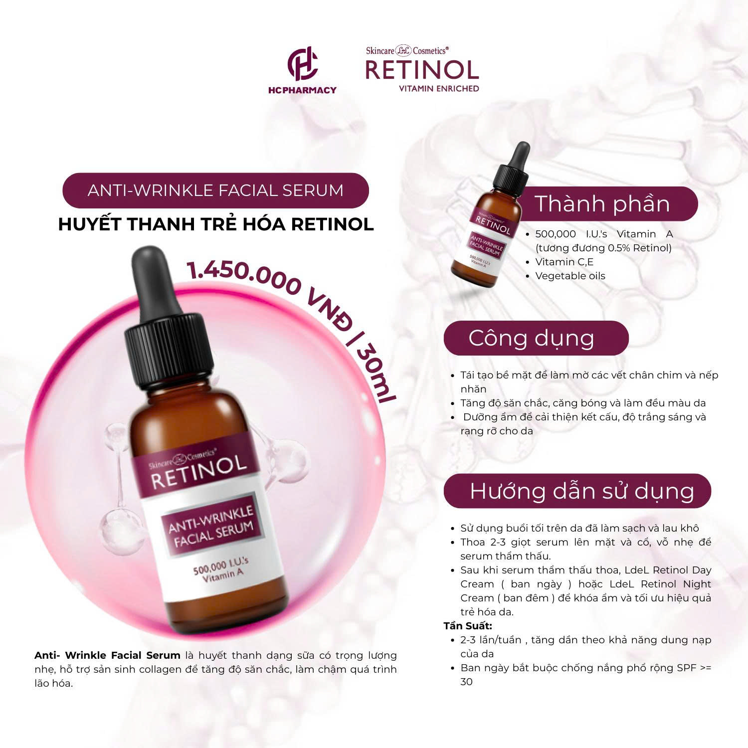 Retinol Anti-Wrinkle Facial Serum: Tinh Chất Trẻ Hóa Chuyên Sâu & Xóa Mờ Nếp Nhăn Cấp Độ Cao