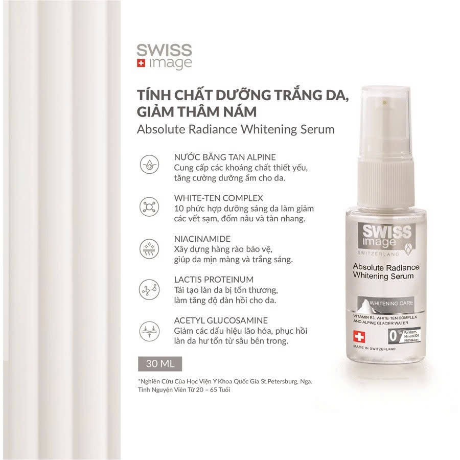 Swiss Image Absolute Radiance Whitening Serum – Tinh Chất Dưỡng Trắng & Mờ Thâm Nám Từ Thụy Sĩ