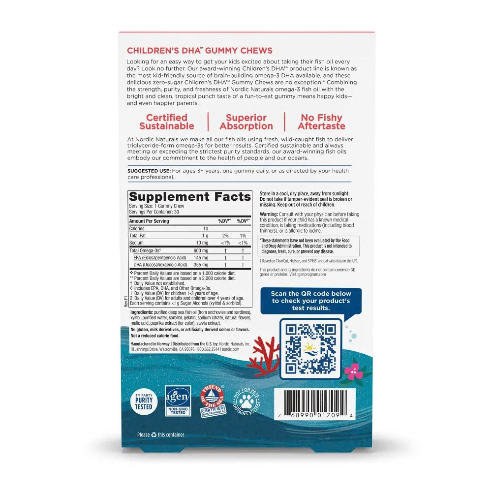 Nordic Children’s DHA Gummy Chews – Kẹo Dẻo Omega-3 Phát Triển Trí Não & Thị Lực Toàn Diện Cho Bé