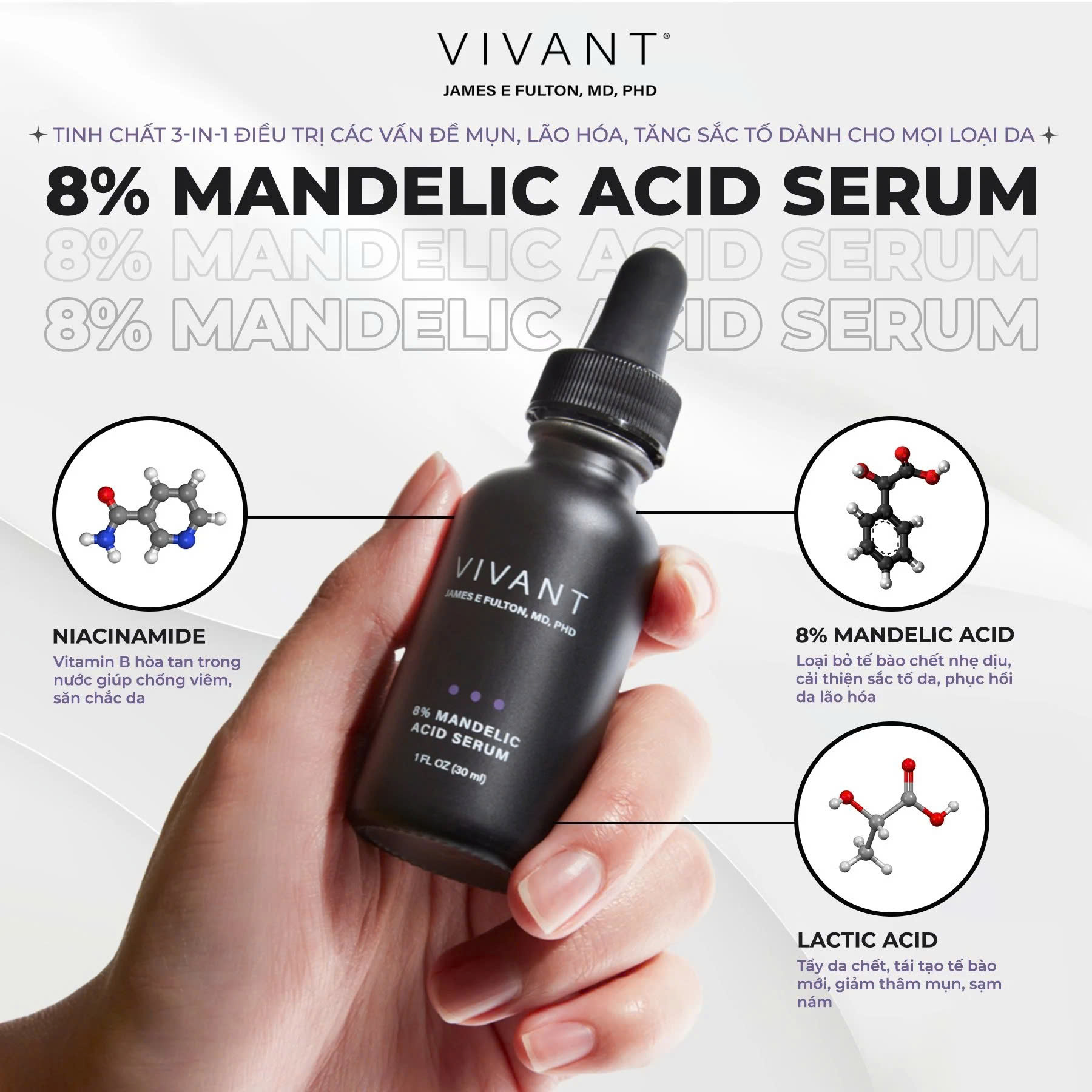 Vivant 8% Mandelic Acid Serum – Giải Pháp Tẩy Tế Bào Chết Dịu Nhẹ Cho Làn Da Sáng Mịn