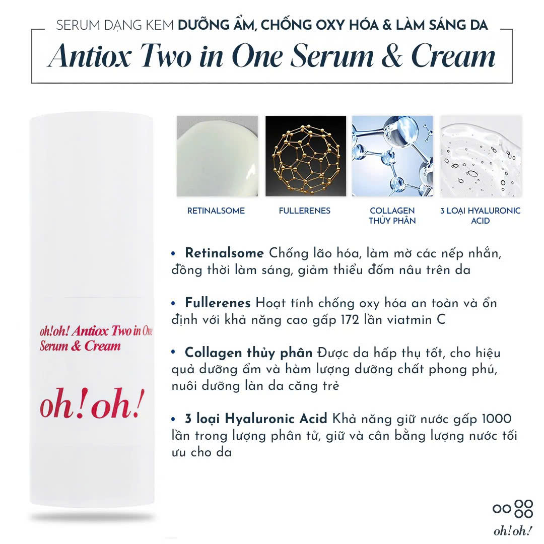 oh!oh! Antiox Two in One Serum & Cream – Giải Pháp "2 Trong 1" Trẻ Hóa & Chống Oxy Hóa Đột Phá