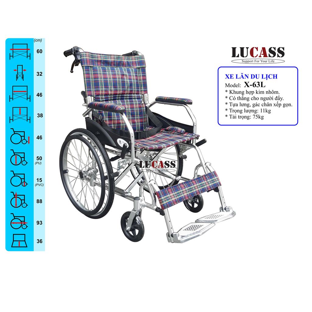Xe Lăn Tay Du Lịch Khung Nhôm Siêu Nhẹ, Có Thắng Lucass X-63 (X63, X-63L, X-63A)