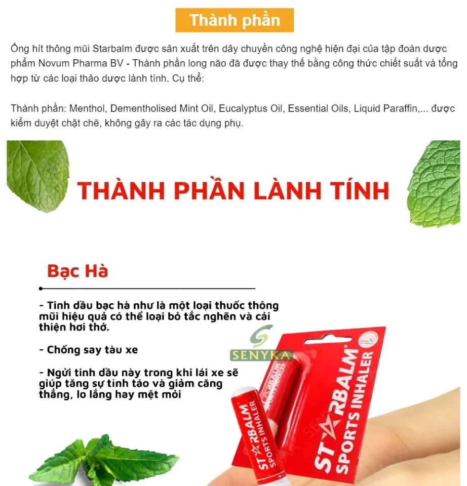 Ống Hít Thông Mũi Starbalm Sport Inhaler 1.1 gram (Hà Lan)
