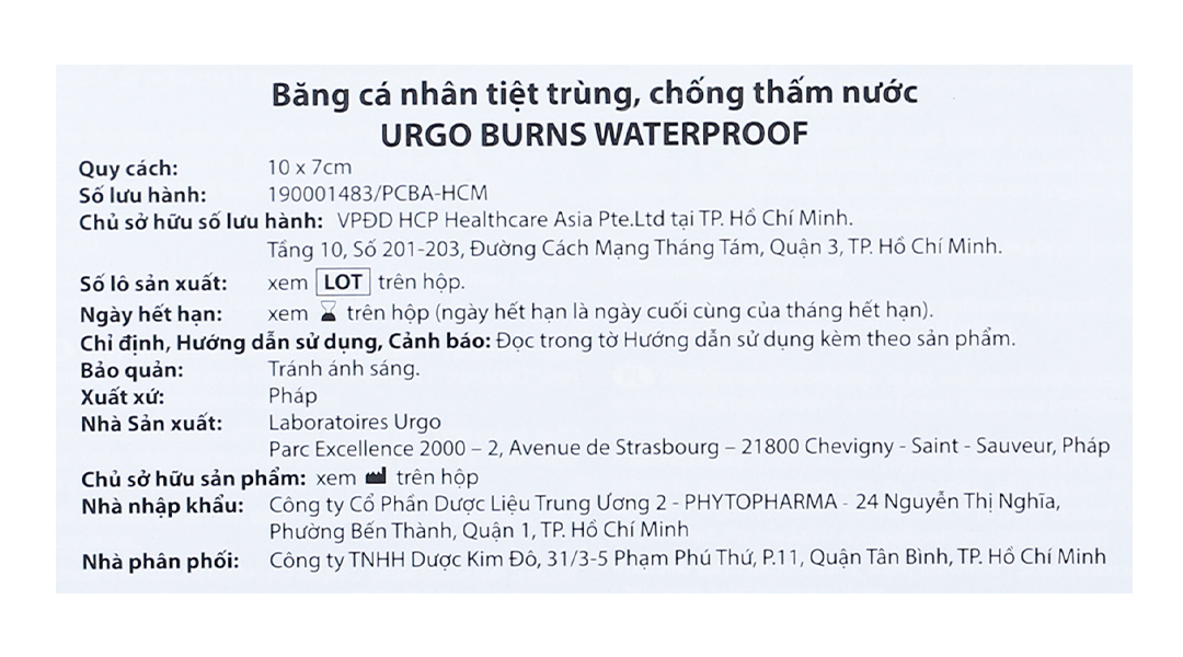Băng Cá Nhân Tiệt Trùng Chống Thấm Nước Urgo BURNS WATERPROOF (Hộp 4 Miếng)