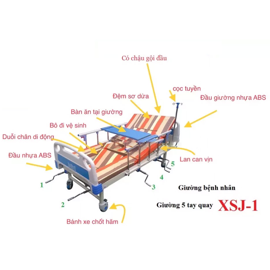 Giường Y Tế 5 Tay Quay, Có Bô Vệ Sinh NARITA XSJ-III