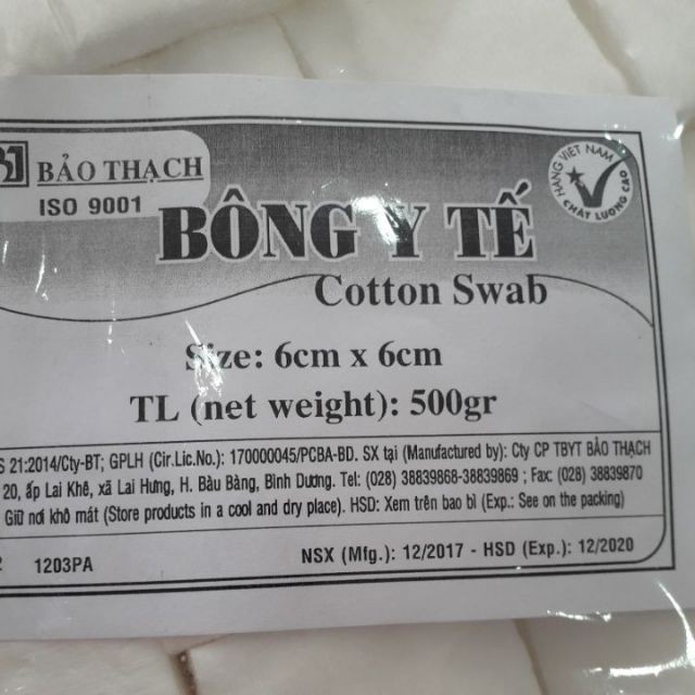 Bông Gòn Cắt, Gòn Vuông 6x6cm Bảo Thạch (Bịch lớn 500g)
