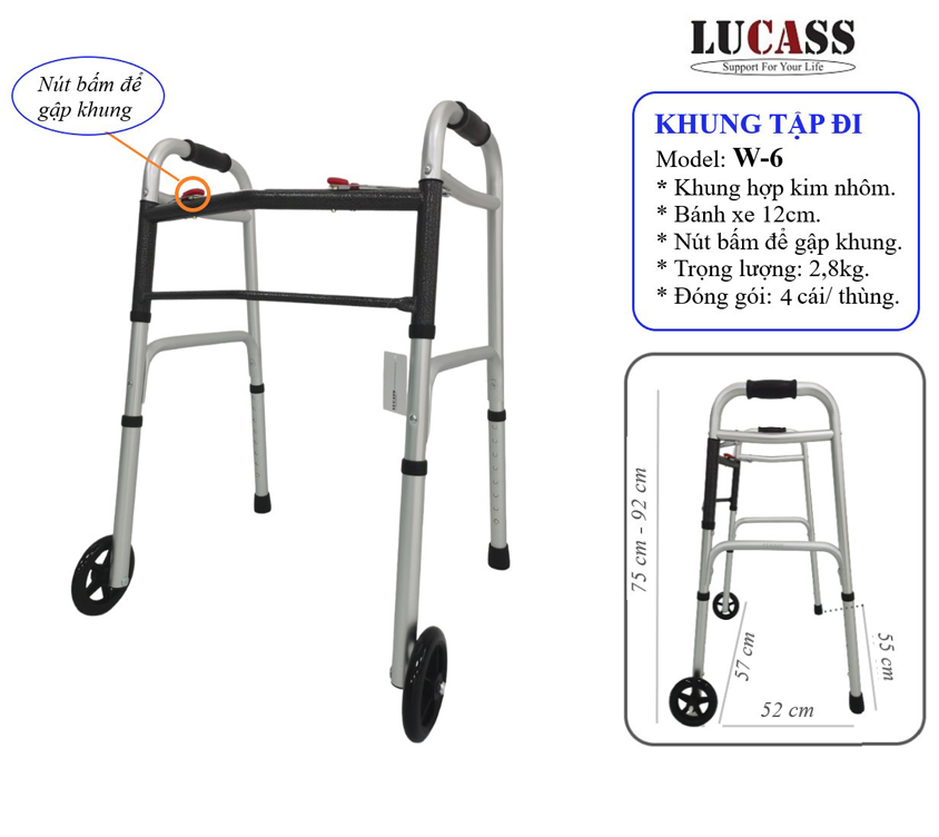 Khung Tập Đi Nhôm Bánh Lớn Lucass W-6 (W6)