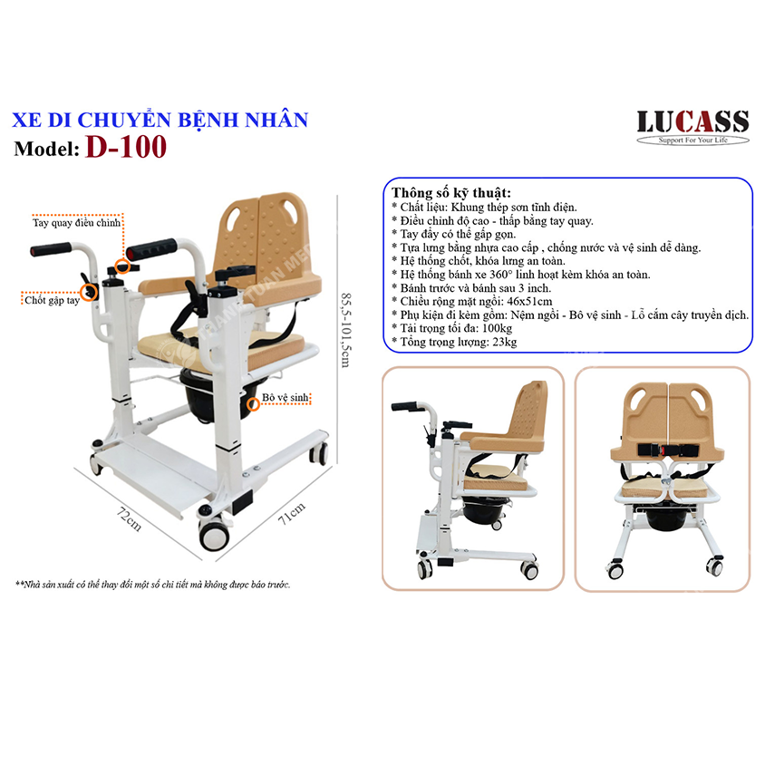 Xe Nâng Hạ Di Chuyển Bệnh Nhân Đa Năng Lucass D100 (D-100)