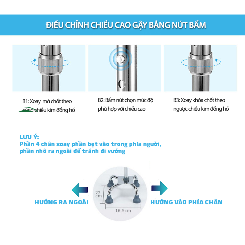 Gậy 4 Chân Thấp, Tay Cong Lucass B-934 (B934)