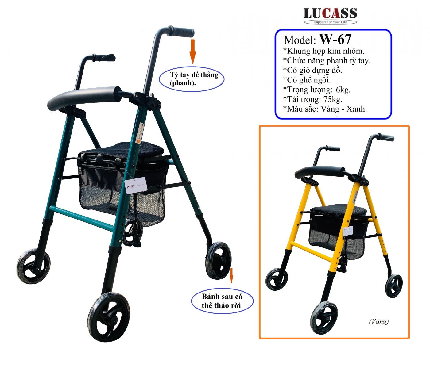 Xe Tập Đi Có Ghế Ngồi, Giỏ Đựng Lucass W-67 (W67)