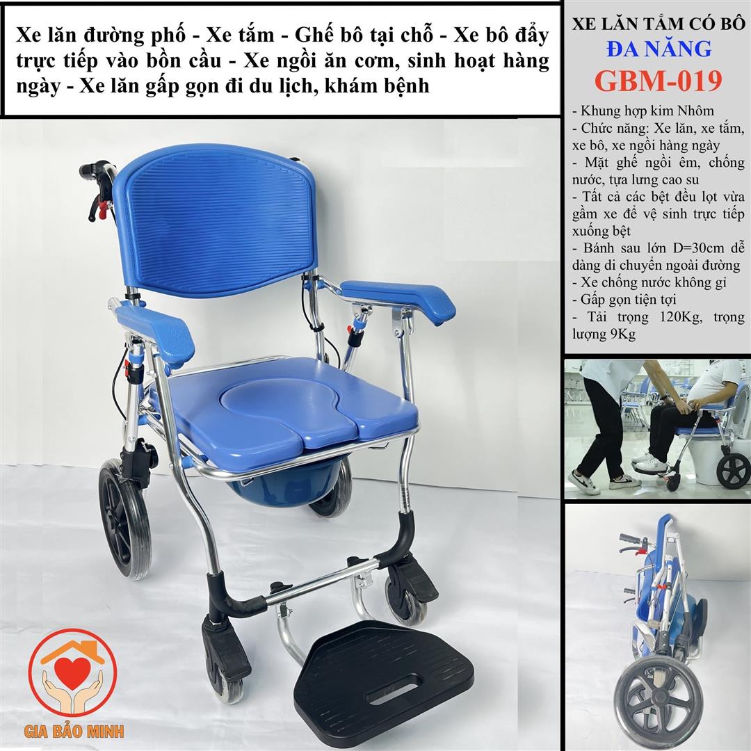 Xe Lăn Nhôm Cao Cấp Đa Chức Năng, Có Thắng Gia Bảo Minh GBM-019