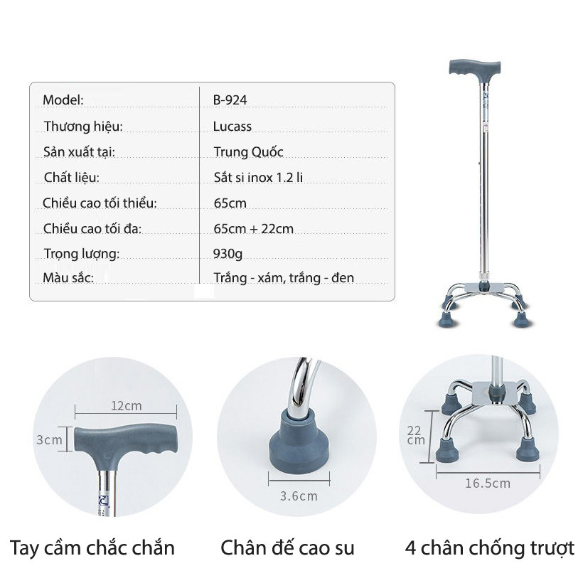 Gậy 4 Chân Thấp Lucass VC24 - Mã cũ B-924 (B924)