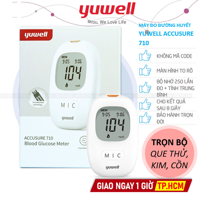 [TẶNG QUE, KIM, CỒN] Máy Đo Đường Huyết Yuwell Accusure 710 (New) (MG) (+50 Que, Kim, Cồn)